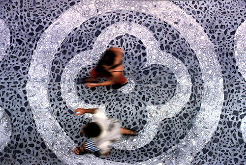 Cobble designs on the main street. A beautiful cobble stone design on the main street.